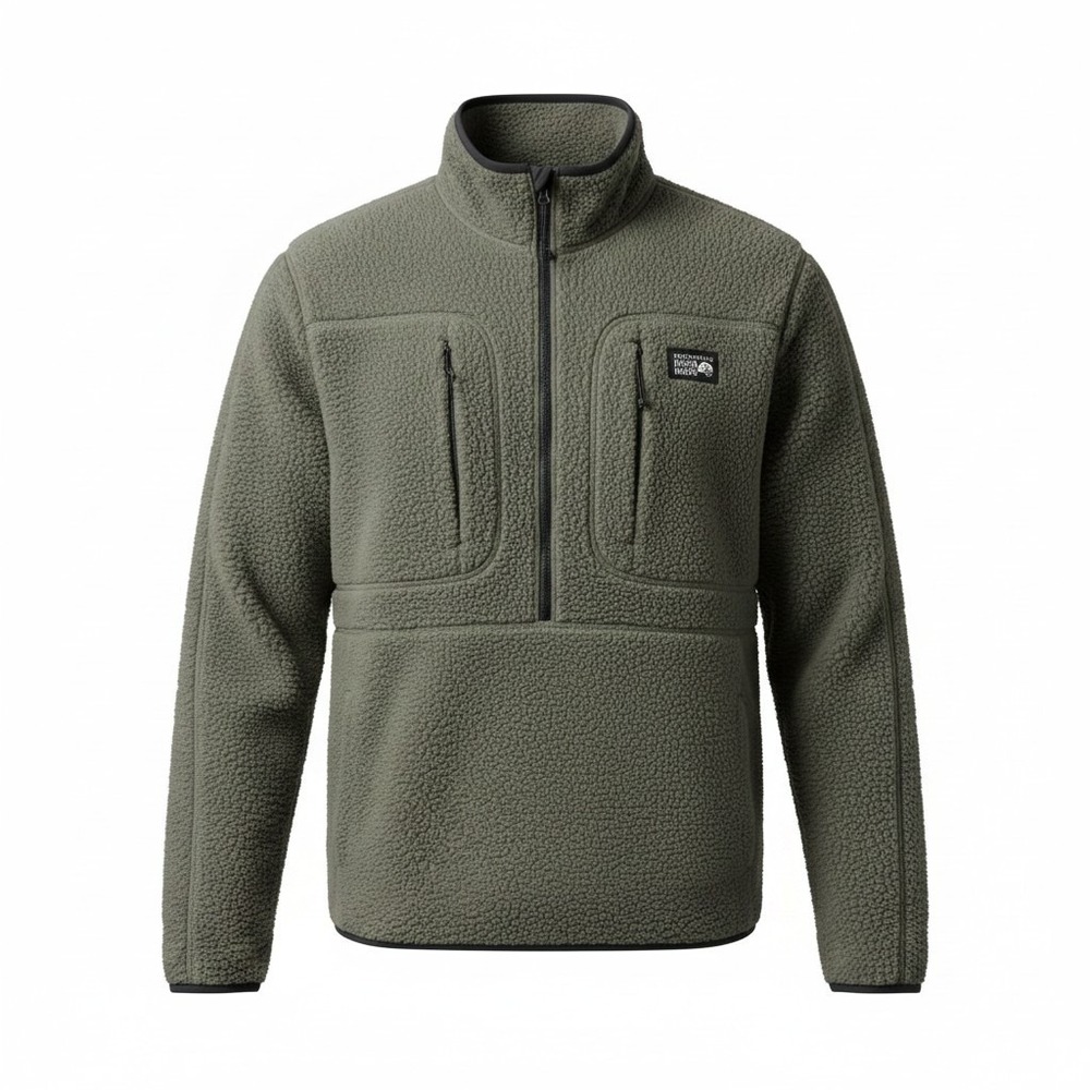 Mountain Hardwear Mens Olive Green Sherpa Fleece Half Zip Pullover OM0784 Medium